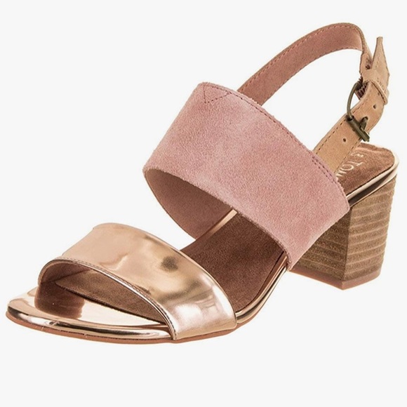 NWOT TOMS Bloom Suede Rose Gold Specchio Poppy Sandals, size 7 - Picture 2 of 6